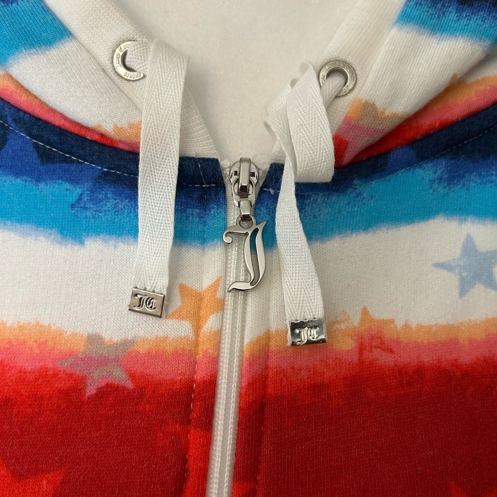 Juicy Couture Red White & Blue Tie-Dye Stars Stripes Full Zip Hoodie Jacket - Picture 7 of 10